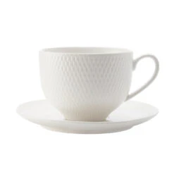 Maxwell & Williams Diamonds Round Cup & Saucer - White - 4 Pack