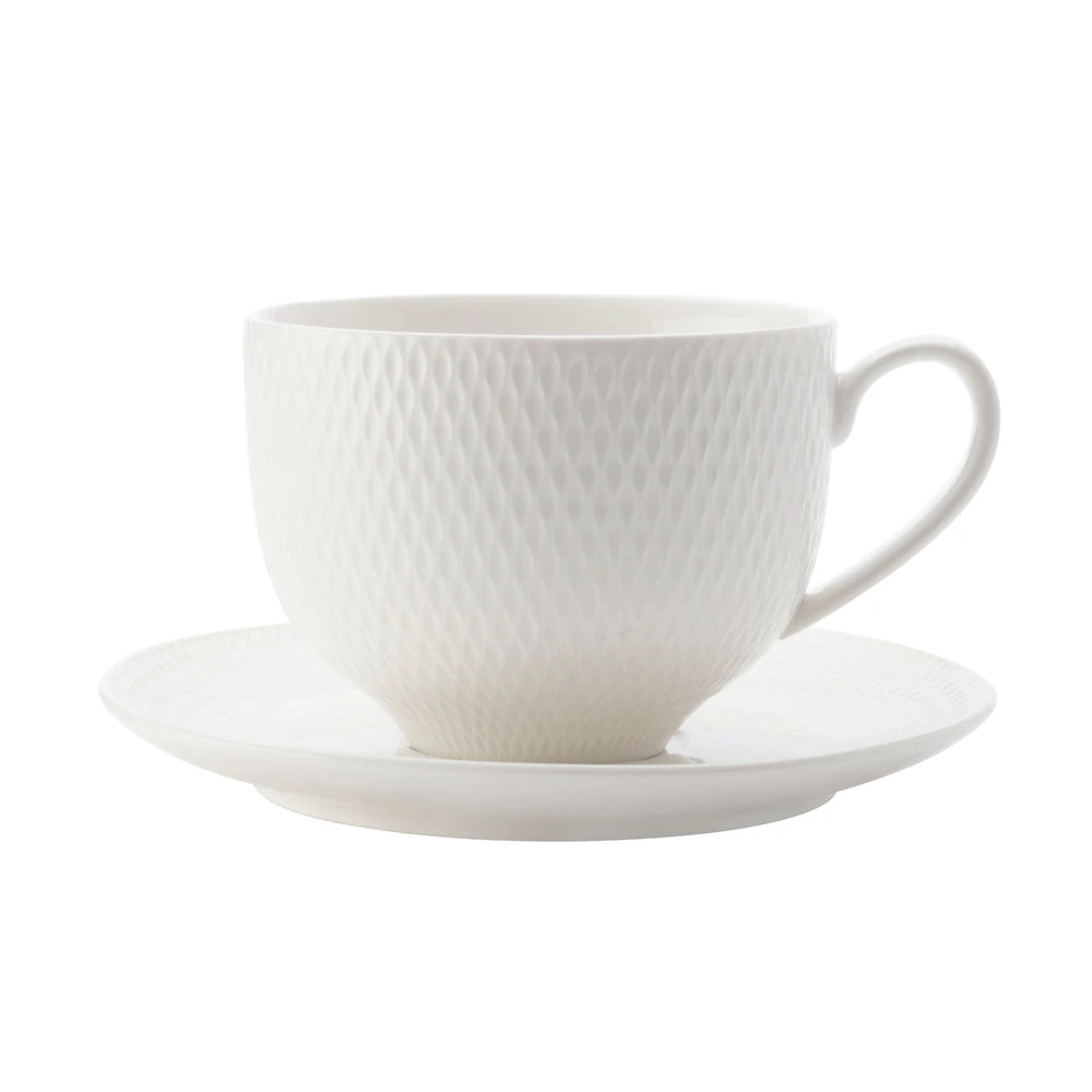 Maxwell & Williams Diamonds Round Cup & Saucer - White - 4 Pack 3 Maxwell & Williams Diamonds Round Cup & Saucer - White - 4 Pack